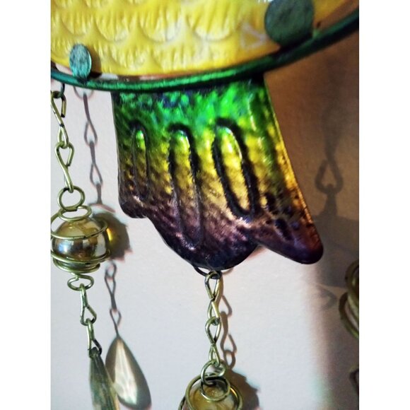 Metal Owl Wind Chime Bell Colorful Glass Accent Hanging Hook Outdoor Decor 21 In - Picture 9 of 16